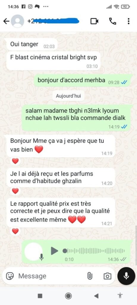 Avis client GLOREA WhatsApp
