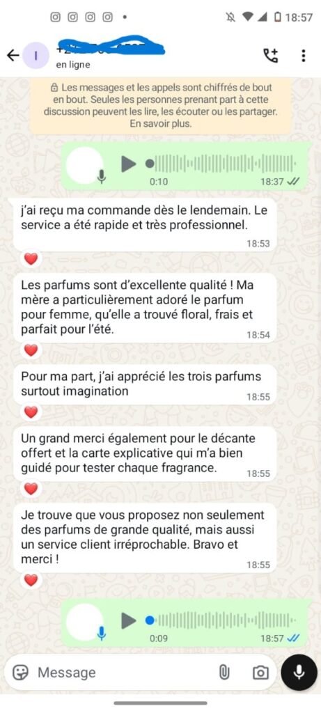 Avis client GLOREA WhatsApp